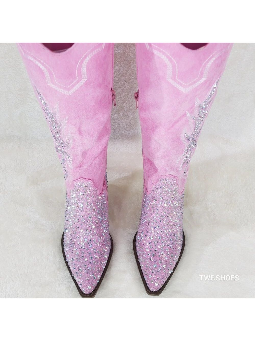 Anniston Baby Pink / Rhinestones Glamour Country Western Cowgirl Knee Boots - Picture 13 of 17